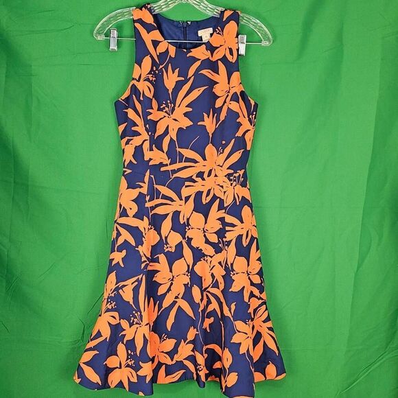 J Crew Factory Womens Navy Blue Orange Floral Dress 00 - Picture 1 of 5